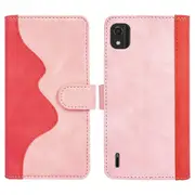 For Nokia C2 2nd Edition Color Splicing Design Phone Cover All-round Shockproof Pu Leather Stand Wallet Case Shell