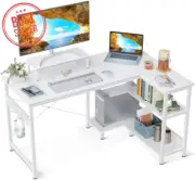 L Shaped Computer Desk White w/ Monitor Stand & Shelves Home Office Corner Table