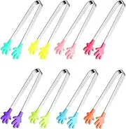 Ice Tongs,Sweet Tongs, 8PCS Silicone Mini Tongs, 5Inch Hand Shape Food Tongs, Colourful Small Kids Tongs for Serving Food, Ice Cube, Fruits, Sugar,