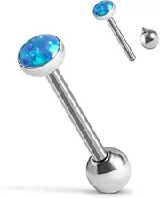 [Xnsjeyy] Tongue Rings G23 Titanium Opal Tongue Barbells 14G Tongue Piercing Jewlery for Women Men