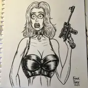 Sexy Femme Fatale With Gun In Lingerie Original Art drawing By Frank Forte