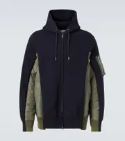 [Sacai] Sacai Cotton jersey and technical twill hoodie AU 87 blue