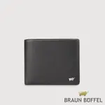 【BRAUN BUFFEL 德國小金牛】台灣總代理 布爾斯 8卡中間翻零錢袋加大皮夾-黑色/BF532-348-BK