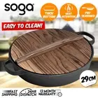 SOGA 29cm Round Cast Iron Deep Baking Pizza Frying Pan Skillet with Wooden Lid