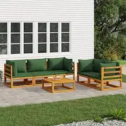 6 Piece Garden Lounge Set with Green Cushions Solid Wood, Furniture Sets, Patio Furniture