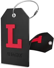 [Shacke] Initial Luggage Tag with Full Privacy Cover and Stainless Steel Loop (Black), L, 4.5 x 2.5 in.