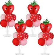 4 Sets Strawberry Party Balloons Stand Kit with Strawberry Foil Balloons Sweet Strawberry 1st Party Balloon Centerpiece for Tables for Girls Strawberry Birthday Baby Shower Decoration