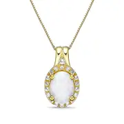 Oval Lab-Created Opal and White Sapphire Frame Pendant in Sterling Silver with 18K Gold Plate