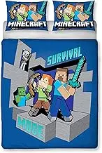 Minecraft Survive Duvet Cover Officially Licensed | Reversible 2 Sided Survive Design with Matching Pillowcase, Polycotton, Blue (Double)