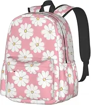 [vacsAX] White Chrysanthemum Texture Chart School Backpack Rucksack Large Capacity Back Pack with Front Pocket Lightweight School Bags