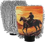 XYMZR Cowboy Westen Sunset Absorbent Microfiber Car Wash Mitt, Funny Cute Anime Scratch Free for Cars Cleaning, Home Cleaning Mitts, 2 Pack, 10.24” L x 7.09” W