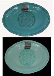 IL MULINO Mint or Teal Beaded Hobnail Medallion Scalloped Melamine Platter NEW