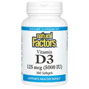 Natural Factors, Vitamin D3, 125 mcg (5,000 IU), 360 Softgels