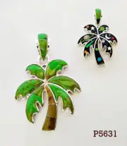 CELESTIAL TURQUOISE GASPIETE OPAL INLAY .925 STERLING SILVER PALM TREE PENDANT