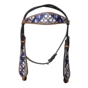 HILASON Western Horse Leather Headstall Tack Aztec | Horse Headstall | Horse