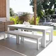 Santorini 2.5m Rectangle Aluminium Dining Table with 4 Bench Seats - Outdoor Aluminium Dining Settings