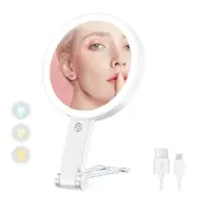 10X Magnifying Foldable Double-sided Makeup Mirror with Light and Adjustable Brightness