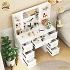 Large Dressing Table With LED Lighted Mirror 7 Drawers Makeup Desk Vanity Table