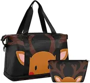 [Amooorous] Cute Elk Deer Oversized Travel Duffel Bag Sport Training Bag with Toiletry Bag for Travel 2 Pcs Set, cute elk deer, 1 size