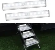 Motion Activated RV Step Lights, 10 LED Battery Operated Motorhome Motion Sensor led Light Strip, Magnetic Night Light Bar, RV Accessories for Camper, Motorhome Travel, Trailers (2 Pack)