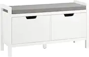 Shoe Bench with Seat Cushion, Simple Multifunctional Shoe Cabinet with 2 Doors, Storage Shoe Rack for Entryway, Hallway and Bedroom(White)