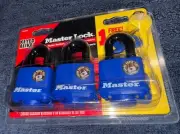 Master Lock Heavy Duty Padlock Weather Proof Cover 3 Pack Keyed-Alike Steel NEW