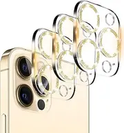 Dengduoduo 3 Pack Tempered Glass Camera Lens Protector for iPhone 12 Pro Max 6.7" Bling Glitter Sparkle, Ultra HD, 9H Hardness, Anti-Scratch, Case Friendly, Easy to Install [No Affect on Night Shots]