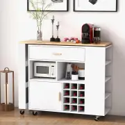 Costway2-in-1 Reversible Mobile Kitchen Island with Rubber Wood Top and Adjustable Shelf for Dinning Room