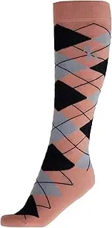 [HORZE] Alana Lightweight Checked Argyle Summer Horse Riding Equestrian Knee Socks - Peach Amber Pink/Black - 6-7.5