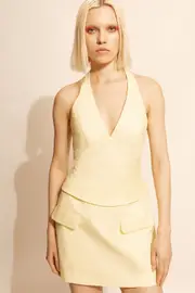 paola halter linen top in canary yellow