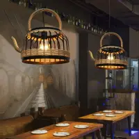 在飛比找樂天市場購物網優惠-復古麻繩吊燈工業風麻繩水壺燈餐廳飯店網咖酒吧創意鐵藝茶壺吊燈