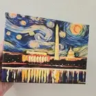 Van Gogh Starry Night Washington DC Framed Blocked Canvas 8" x 6" Sasim