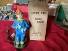 Vintage 1958 Blow Mold Scarecrow Light Up Coin Bank by Mold-craft W/ Box !