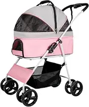 Pet Stroller with Zipped Canopy for Dogs and Cats to go Out,Detachable pet Trolley,Portable Cabin Bag,Foldable,4 Wheels Push cart with Swivel Front Wheel,Rear Wheel with Brakes