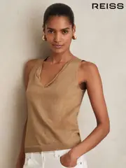 Reiss Gold Sia Metallic-Knit Twist-Neckline Vest (W31596) | $195