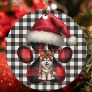 Reindeer Alaskan Malamute Dog Buffalo Plaid Christmas Ornament Gift Tree Decor