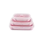 Square Silicone Folding Lunch Box Storage Sets Pink Lunchboxes