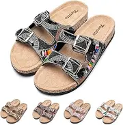 [Torotto] Women's Mules, Fashionable Sandals, Metallic Slippers with Adjustable Straps, Thickened Base, 89 Black, 11 AU
