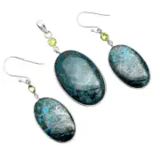 Shattuckite & Peridot 925 Sterling Silver Pendant Earrings Jewelry Set T-1010