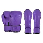 PMA Twin Tigers Muay Thai Boxing Gloves Shin Pads Set Purple Sparring Guards