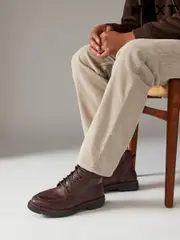 Brown Leather Apron Toe Zip Up Boots (B37419) | $59