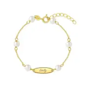 5-6" Oval Tag ID Baby/Toddler/Kids Bracelet Freshwater Cultured Pearl - 14k Gold