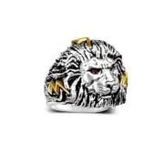 X-LARGE African LION Head Mens lightning bolt ring Sterling Silver Ruby