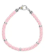 Lagos 18K Yellow Gold & Sterling Silver Pink Caviar Ceramic Bead Bracelet