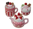 Kawaii Strawberry Dessert Cafe Tea Party Tea Cup Teapot Cookie Jar Cute Pink Set