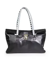 Black Leather Woven Strap Shoulder Bag