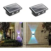 Solar Wall Lights Outdoor Up and Down Lights 4 Lamp Beads (Up 4/Down 4) Waterproof Outside LED Wall Washer Lighting for Step Wall Fence Yard Patio Garden Walkw