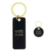 Heads or Tails 2PC Pet Collar Charm & Keychain Set - Work Hard/ Play Hard