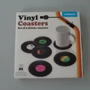 New Vinyl Coasters Set 6 Drink Coasters spinning record 80s music party retro