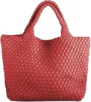 [URAWOW] Woven Bag for Women Large Tote Bag with Clutch PU Leather Handwoven Beach Bag Satchel Handmade Casual Purses 2023